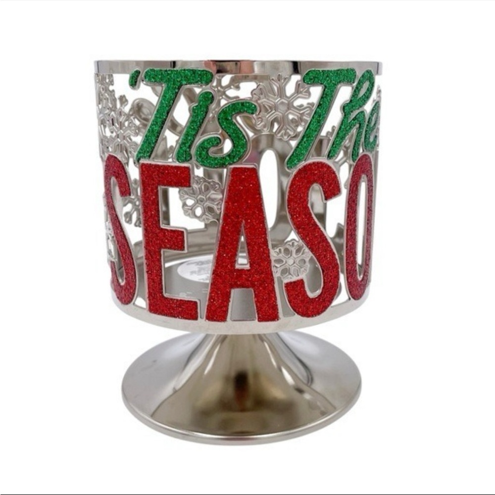 Bath & Body Works Tis the Season to be Jolly 3-Wick Candle Holder Silver Glitter